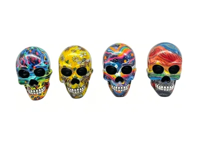 Wholesale Resin Sugar Skull Ashtray Colorful Floral Fruit Bee Galaxy Print Day of the Dead Tabletop Decor Ornament Gift