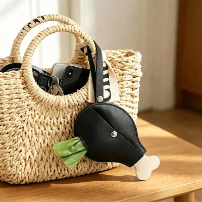 Ready Stock Pet Dog Bag Dispenser Bag Holder Organizer Leather Poop Bag PU Leather Chicken Leg Shape Dog Poop Pouch for Pet