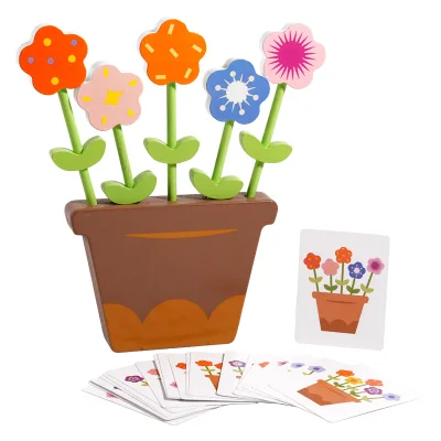 Montessori Color & Shape Sorting Toy With Flash Cards, Educational Wooden Pretend Play Toys, Kids Colorful Flowers Matching Game