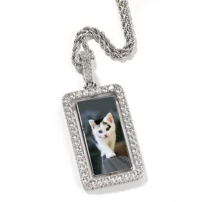 New Rotating Photo Pendant Necklace Hip Hop Diamond Fashion Personality Couple Jewelry Personalized Picture Pendant Micro