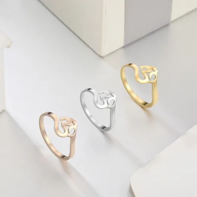 18K Gold Plated Buddhism Indian Yoga Om Symbol Men's Ring Stainless Steel Fashion Jewelry Rings