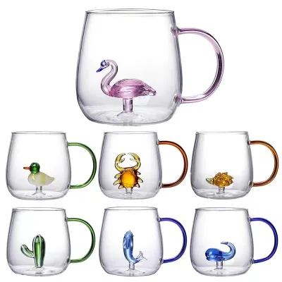 Customized High Borosilicate Glass Water Cup Household Animal-Shaped Drinking Cup for Back School High Color Tea Cups Saucers