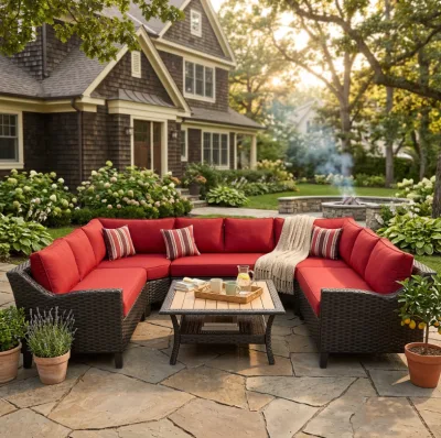 All-Weather Interwoven Wicker Outdoor Corner Sofa Group Interchangeable Modular Design for Large Backyard & Villa Patio