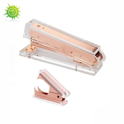 Plexiglass Manufacturer Custom Rose Gold Metal clear Acrylic Staple Remover with Stapler