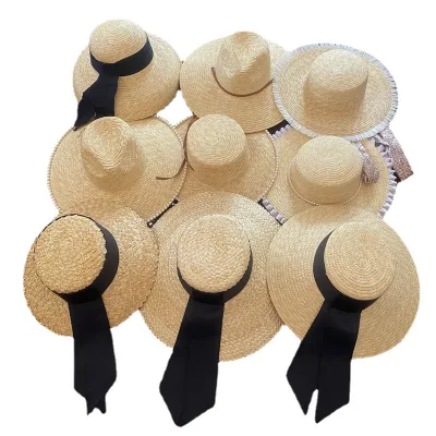Custom Spring Summer Natural Wheat Straw Sun Hat Woven Beach Styles Hat Panama Big Adult Straw Hat