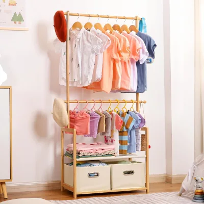 Clothing Standing Bamboo Garment Rack Kids Clothing Rack for Hanging Clothes Portable Clothes Rack