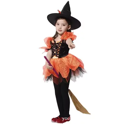 Popular Girls' Witch Costume Halloween Children Classic Witchy Dress up Eco-Friendly Polyester & Spandex