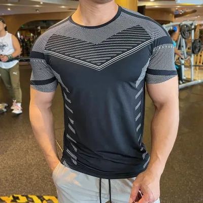 86% Polyester 14% Spandex Crew Neck Fitness Tee Printed Tshirt Tshirt for Men