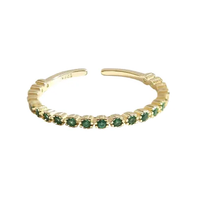 14K Gold Plated 925 Sterling Silver Adjustable Thin Rings for Women Green Cubic Zirconia Engagement Wedding Jewelry