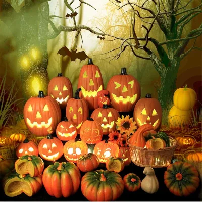 Large HDPE Plastic Halloween Party Pumpkin Decoration Multi-Shape LED Lanterns Black Cat Style 5 Inch Indoor