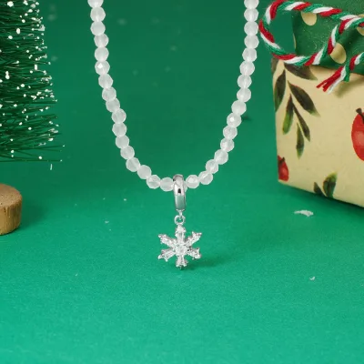 American New Year 925 Sterling Silver White Beads Ice Flower Winter Cz Snowflakes Pendant Necklace Gifts for Women Wholesale