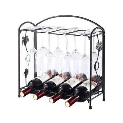 Retro Design Vintage Inspired Home Bar Decoration Bottle Glasses Display Rack Metal Wine Rack