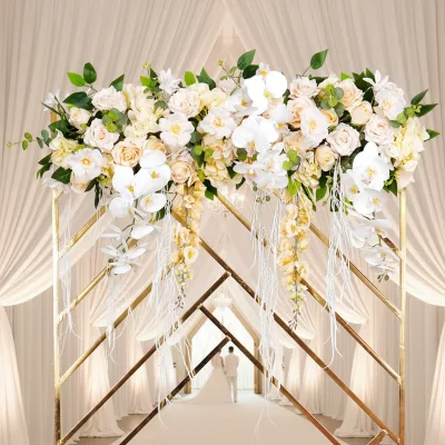 Luxury Wedding Stage Hanging Flower Row Silk Artificial Floral Runner for Aisle Welcome Area Outdoor Party Decor