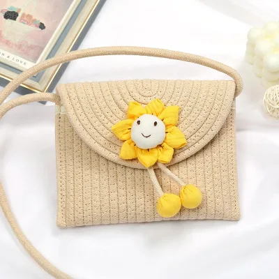 Girls One Handle Cotton Rope Envelope Messenger Crossbody Bag with Buckle Closure Flower