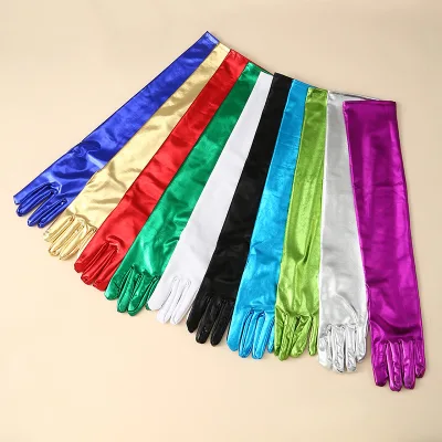 Gold Silver 50 cm Long Fake Leather Metallic Gloves Evening Party Performance Mittens Women Sexy Elbow Length Long Latex Gloves