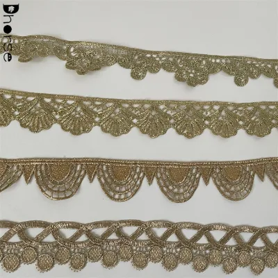 Hot Selling Guipure Gold Color Embroidered Lace Trim by the Yard for Women
