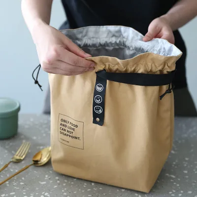 Custom Logo Drawstring Lunch Bag Insulated Thermal Cooler Tote Reusable OEM Wholesale for Office School Outdoor Food Carry