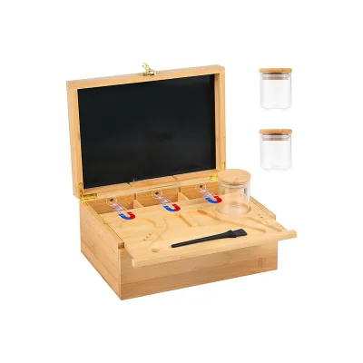 Bamboo Stash Box With Sliding Bamboo Wooden Rolling Tray 3 Airtight Jars and Accessories
