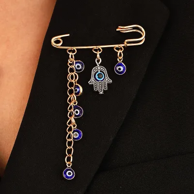 Wholesale Devil Eye Shawl Pin Hamsa Hand of Fatima Scarf Brooch Gold Talisman Christmas Brooches Pin Protective Clip