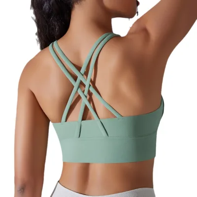 New Double-sided Brushed Cross Back Shaping Shockproof Push up Sports Bra Yoga Sports Bra Workout Top Brassiere Women