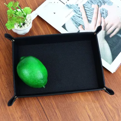 PU Leather Square Storage Box with Li Chi Texture Desk Entryway Jewelry and Key Storage Tray