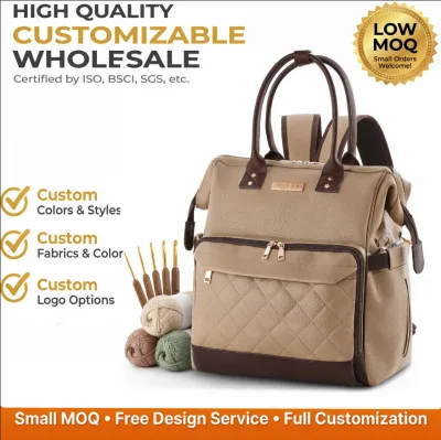 Premium PU Leather Yarn Storage Backpack Large Capacity Crochet Organizer Bag With Needle Dividers for Crafting Travel