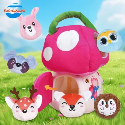 Plush Mushroom House Activity Toy Set Animal Figures, Sensory Play Set Baby Toys,Animal Plush Toys Toy for Kids