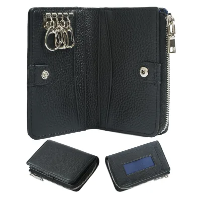 Genuine Leather Key Case Wallet, Multi Key Hooks Zipper Card Holder Pouch, Multifunctional Key Organizer Custom Logo