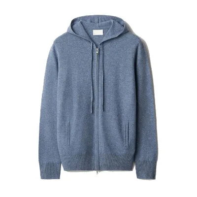 High Quality Custom logo Men Long Sleeve Zipper Sweater with Hoodies Soft Cashmere Knitted Cardigan Man Hoodies Sweaters