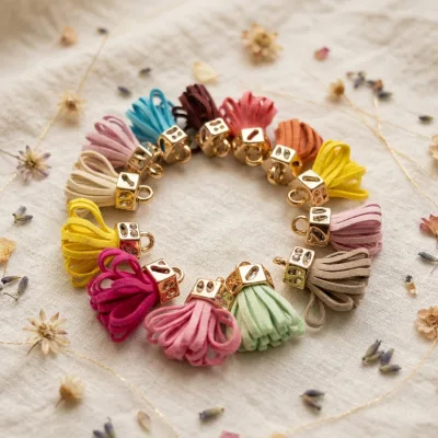 Korean Style Hexagon Hat Flower Lantern Tassel Pendant Colorful Leather Suede Tassel Spike Diy Handmade Jewelry Model