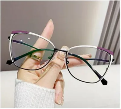 7179 New Cat Eye Fashion Luxury Women Gradient Gray Metal Frame Spring-loaded Temples Anti Blue Light