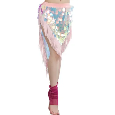Charming Baby Pink AB Color Mermaid Sequin Triangle Skirt for Belly Dance Performance Wear