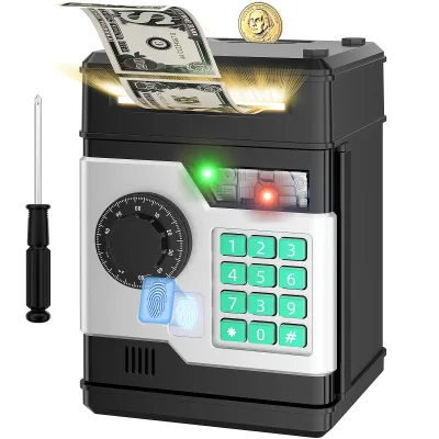 Automatic Electronic Piggy Bank for Kids Boys and Girls Password Fingerprint Unlocking Simulation Money Safe Novelty Gift