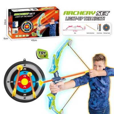2025 Kids Toys Bow and Arrow Set Education Light up Archery Toy Set Indoor Outdoor Plastic Sport Game for Boy Girl Birthday Gift