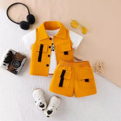 2024 Summer New Custom logo Box Boys 4-5 Years Clothes Sports Children's Street Cool 3-Piece Kids Clothing Set