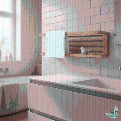 Towel Rack Shelf Natural Bamboo Hollow Slat Frame Minimal Neutral Style Wall Mount Storage Rack Dry Bath Towels Fast