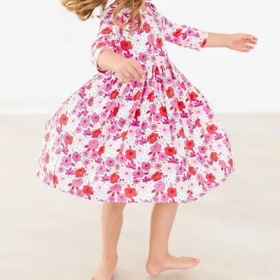 Custom Summer Bamboo Dress for Kids Girls Factory Sale Kids Flower Girl Dresses Ruffle Wedding Bridesmaid Dress
