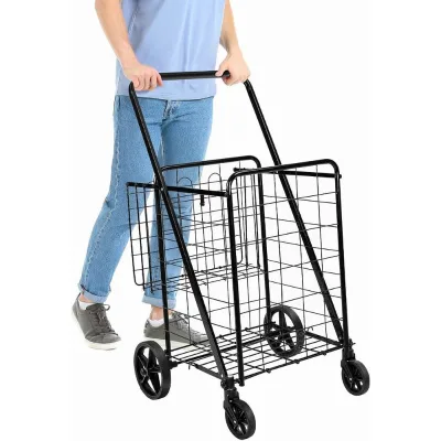Collapsible Wheeled Compact Portable Steel Foldable Waterproof Four-Wheel Luggage Wagons Supermarket Hand Utility Tools Cart