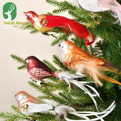 Creative Christmas Bird Pendant Glass Painted Animal Scene for Home & Party Holiday Decor Tree Ornaments & Gifts
