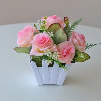 High Quality Fake Mini Rose Potted Plant Flores Artificial Flowers Bonsai Wedding Centerpie