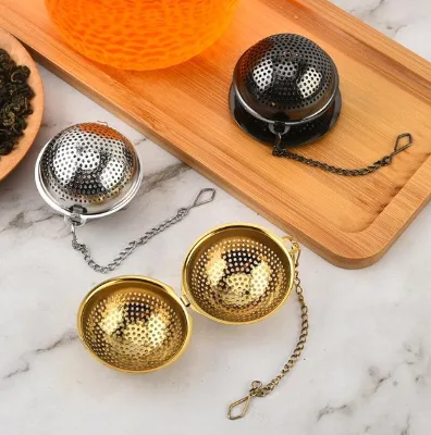 304 Stainless Steel Tea Ball with Golden Hanging Chain, Tea Strainer Spice Ball Tea Filter