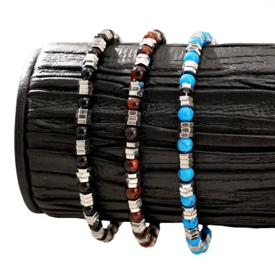 Men's Cross-Border Hot-Selling New Tiger Eye Agate Blue Pine Natural Stone Beaded Simple Stackable Gift Bracelet