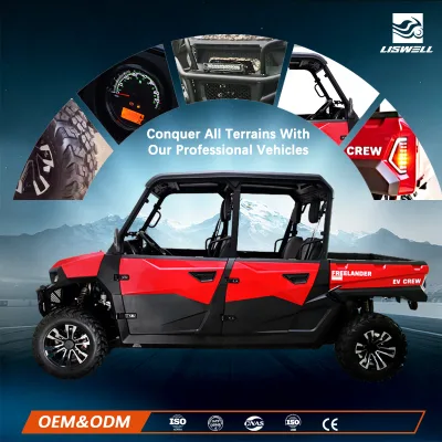 Long-Range 100km 17.6kWh Lithium Battery 15kW PMSM 2WD 4WD Aluminum EV Crew UTV for Orchard Nursery Transport