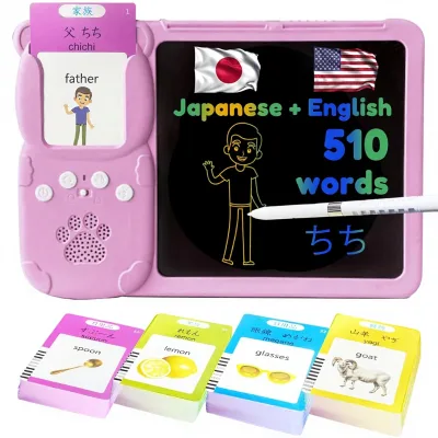 MoLingvora Bilingual Flashcards Talking LCD Writing Tablet for Kids Toddlers Learning Toy Gift Unisex (Japanese Pink)