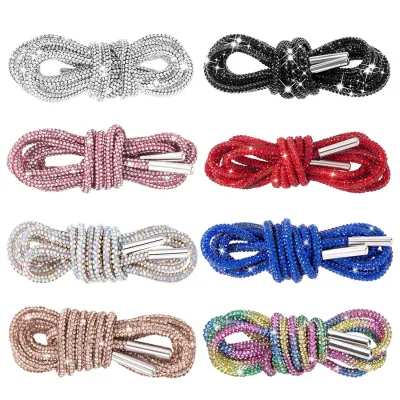 Best-selling Crystal-studded Flat Shoelaces Fashionable DIY Glitter Laces Rhinestone Tips for Sneakers/bootsshoe