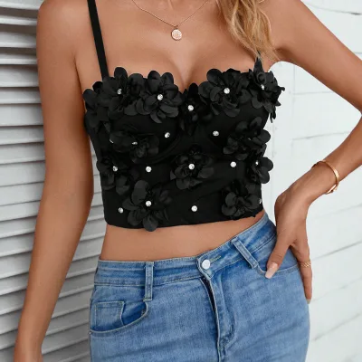 2024 Cross-border E-commerce Hot Selling Flower Handmade Beaded Camisole Short Fishbone Bra Costumes