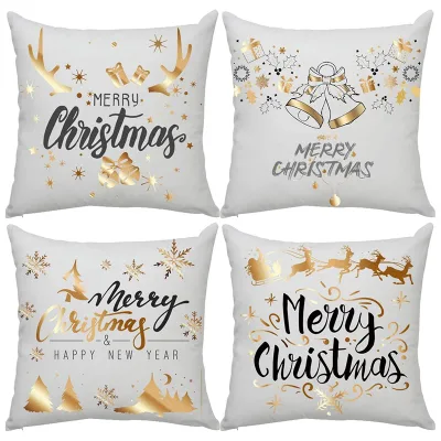 Custom Gold Stamping Merry Christmas Decorative Cushion Cover Snowflakes Throw Pillow Case