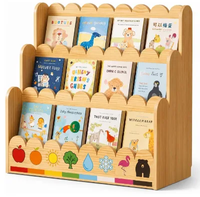 Hot Selling Front Facing Scalloped Bookshelf 3-Tier-Montessori Kids BookshelfWooden Nursery Book Display Organizer for Toddlers