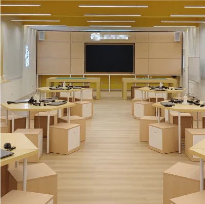 Wooden School Furniture Multimedia Activity Classroom Bespoke Cabinet with Built in TV Media Display Cabinet