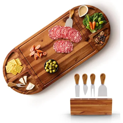 Wooden Charcuterie Cheese Board with Knife Set